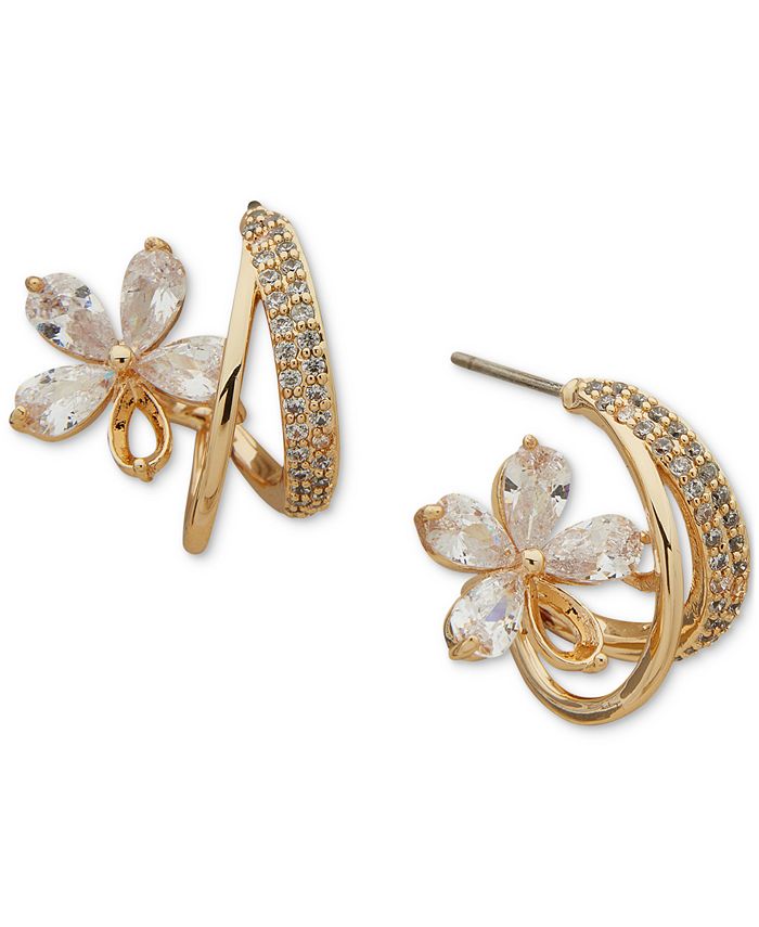 lonna lilly Gold Tone Crystal Flower Small Hoop Earrings .58