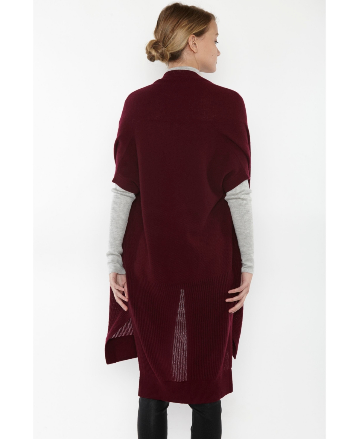 J Cashmere Women's 100% Pure Cashmere Mesh Stitch Open-front Duster Cardigan Sweater