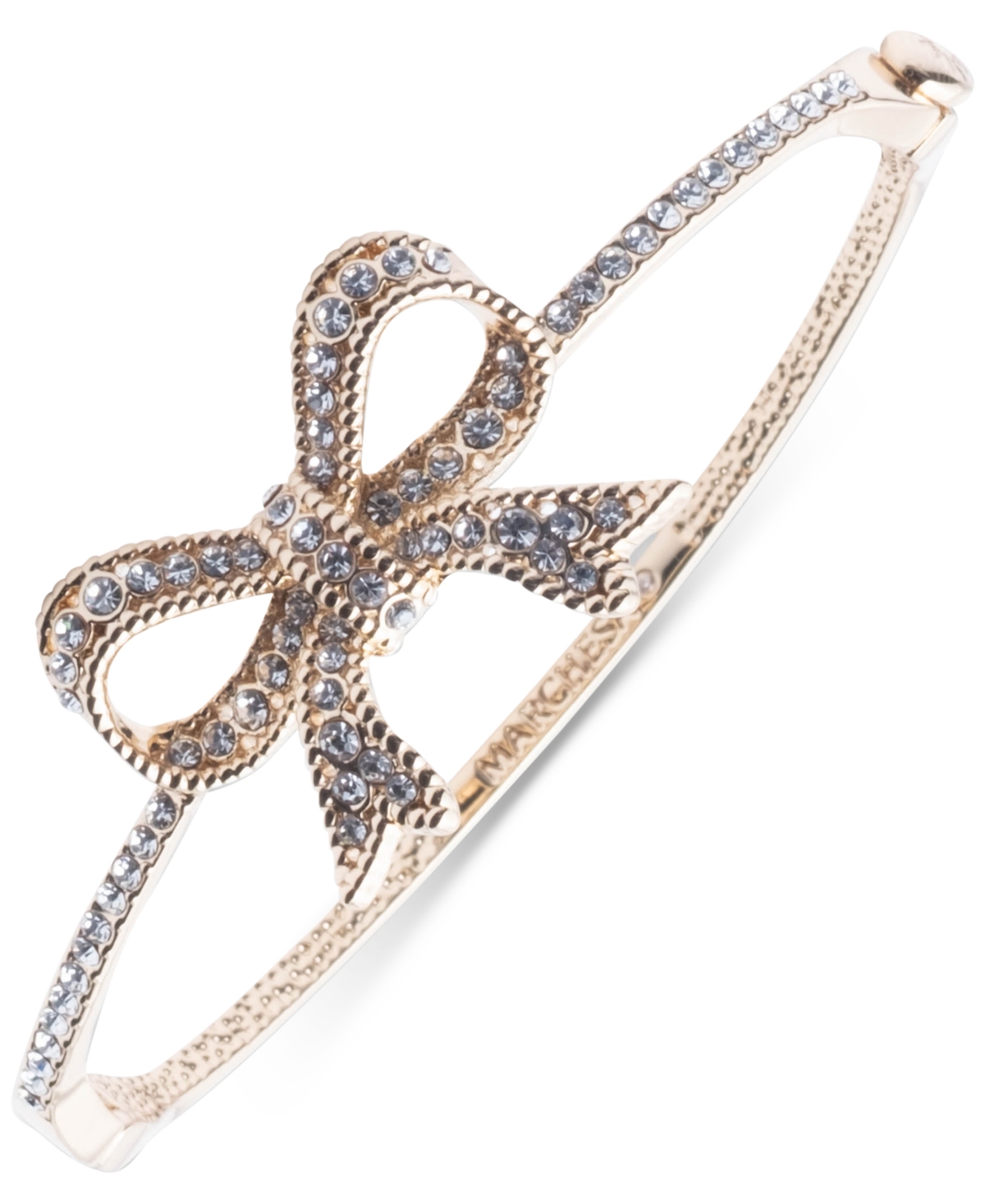 Marchesa Gold-tone Crystal Bow Thin Bangle Bracelet