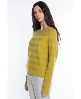 Women's 100% Pure Cashmere Horizontal Rib Boatneck Raglan Sweater