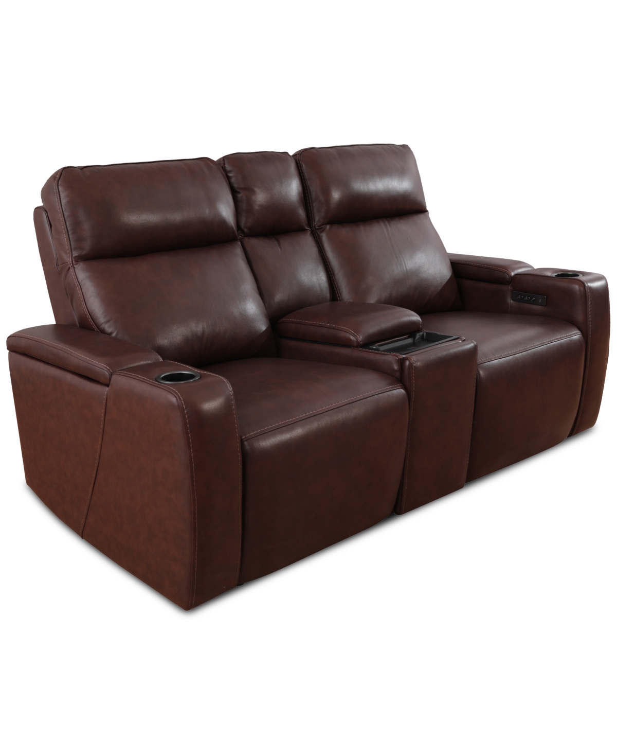 Macy's Greymel 74" Zero Gravity Leather Loveseat With Console And Power Headrests, Created For  In Walnut