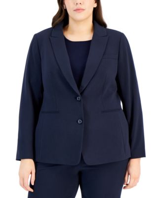 Plus Size Peak-Lapel Button-Front Blazer
