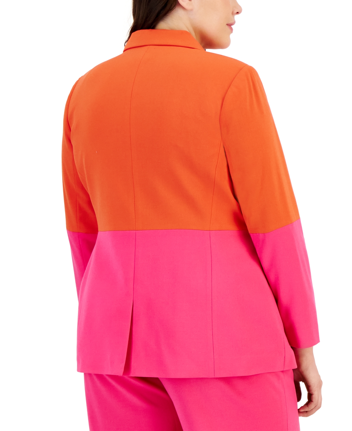 Shop Tahari Asl Plus Size Colorblocked Boyfriend Blazer In Hot Pink,tomato