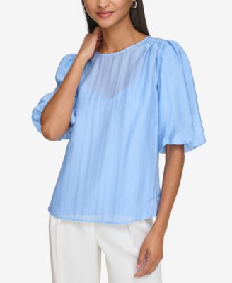 KARL LAGERFELD PARIS - Women's Organza Puff-Sleeve Blouse
