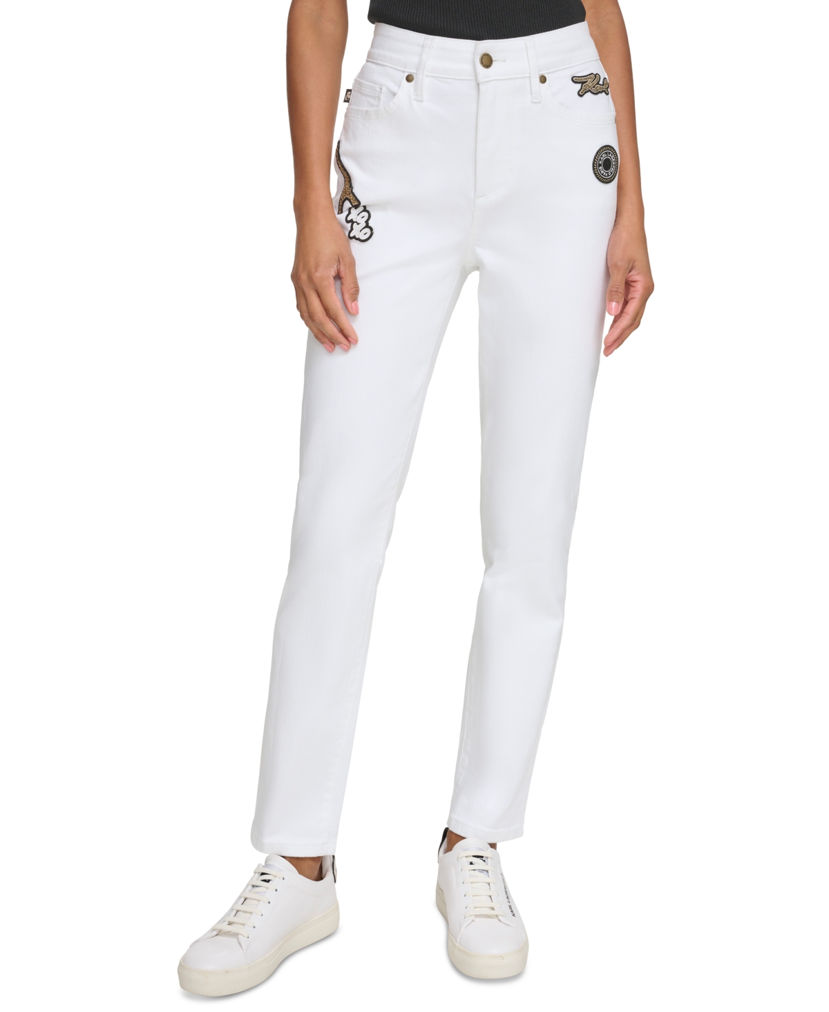 Karl Lagerfeld Women's Logo-patch Denim Jeans In White Denim