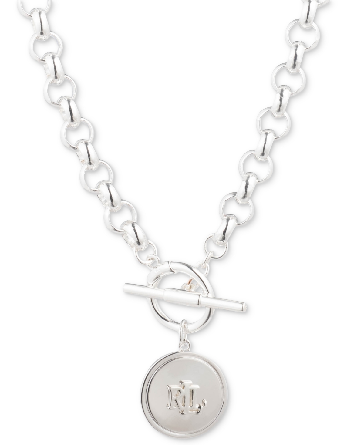 Lauren Ralph Lauren Silver-tone Logo Disc 17" Pendant Necklace