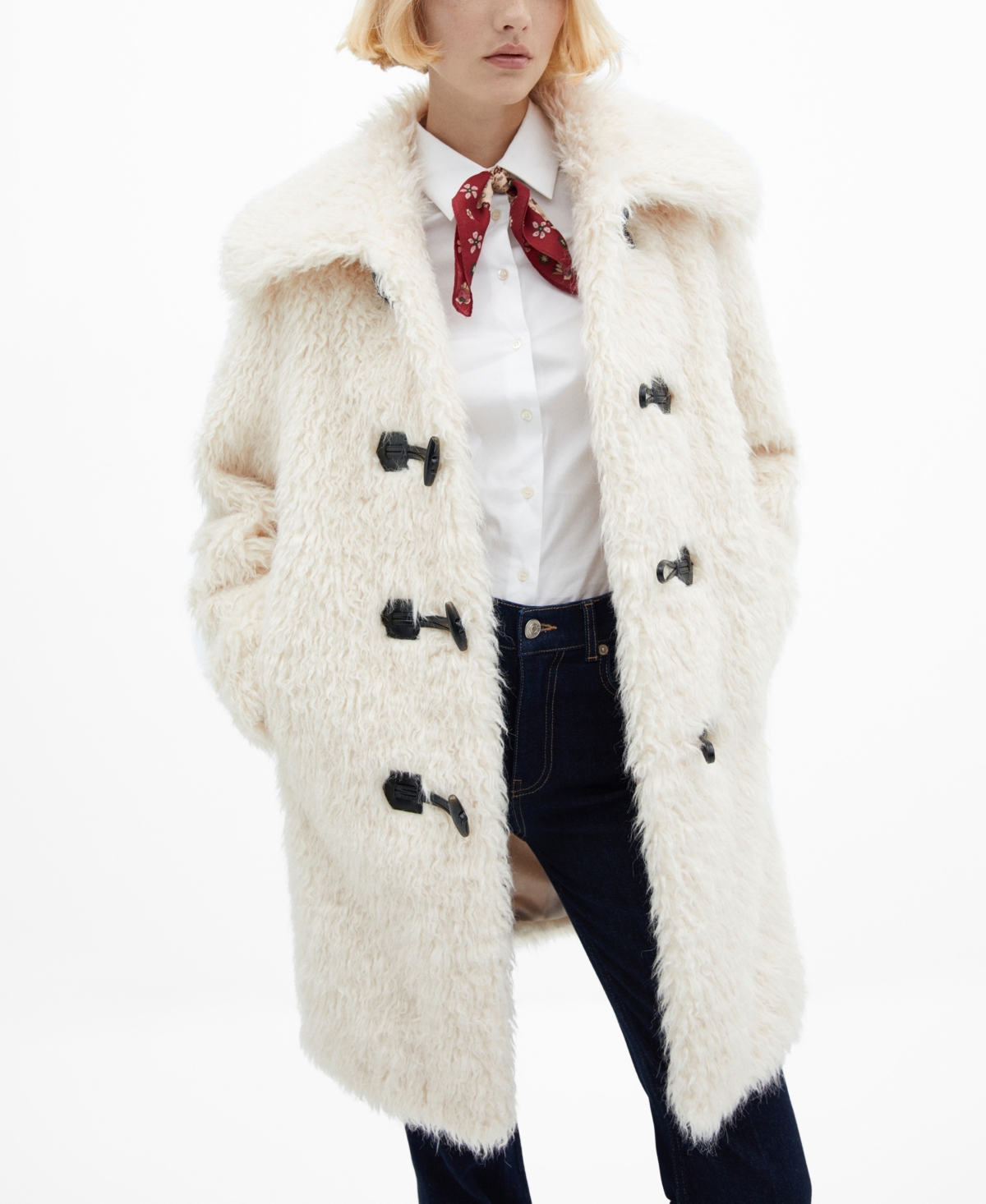 Mango Faux-fur Midi Coat White In White