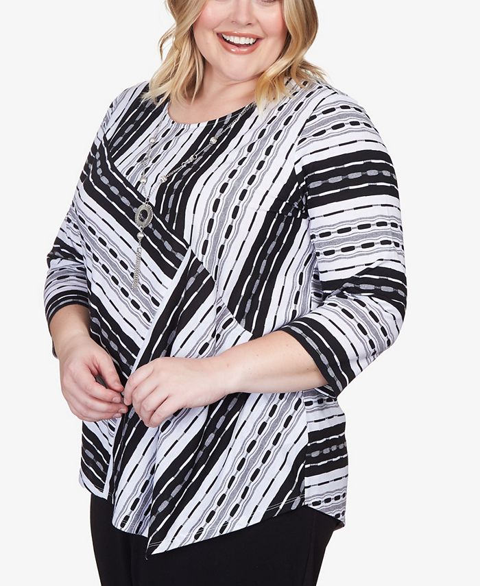 Alfred Dunner Plus Size World Traveler Spliced Stripe Asymmetric Hem ...
