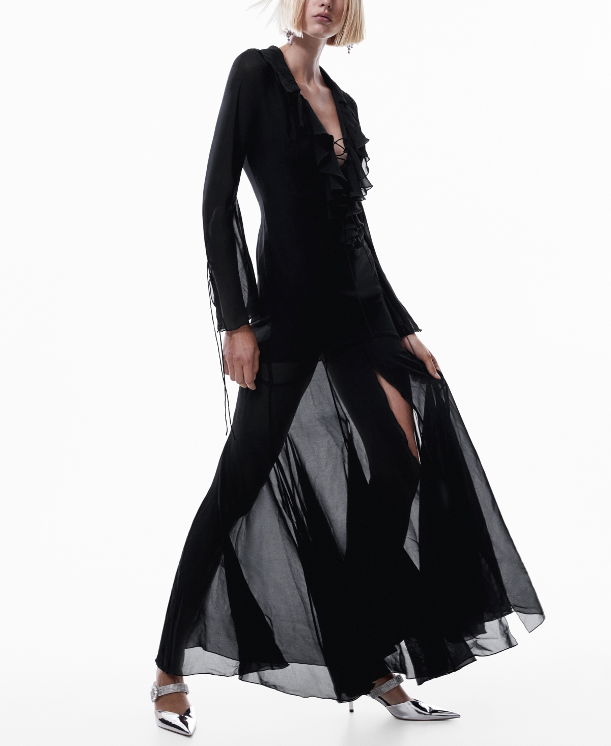 Mango Capsule ruffle front midi dress in black | Smart Closet