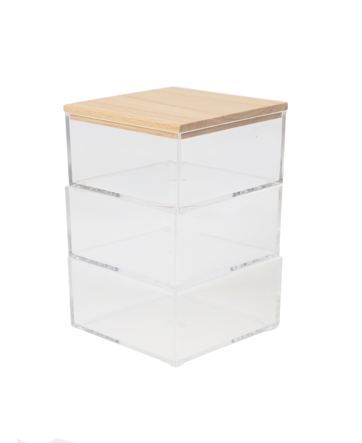 Brody Plastic Storage Organizer Bins with Paulownia Wood Lid for Home Office or Kitchen, 3 Pack Small, 3.75" x 3" - Clear, Light Natura