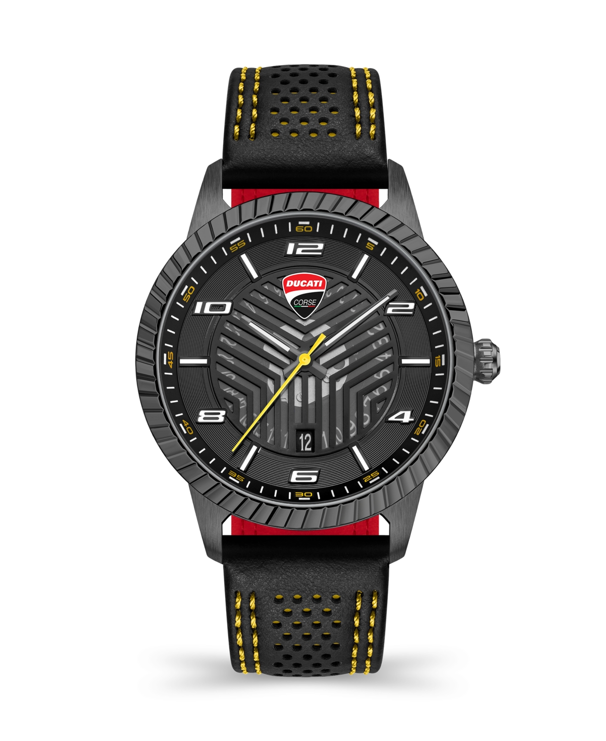 Men's Quartz Black Genuine Leather Watch 44mm - Black