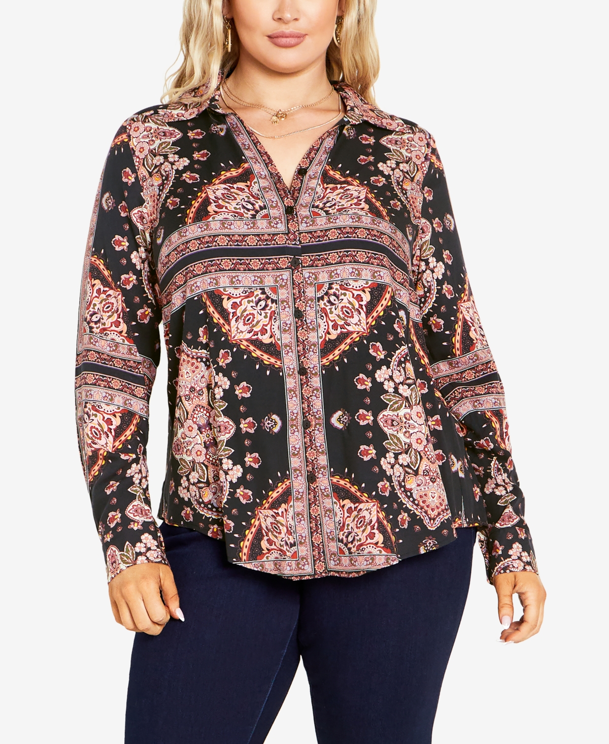 Avenue Plus Size Kendall Placement V-neck Sleeve Shirt Top In Fall For Me