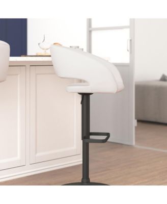 Shae Contemporary Upholstered Adjustable Height Barstool With Rounded, Cutout Mid-Back And Pedestal Base