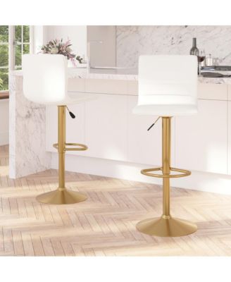 Set Of 2 Contemporary Height Adjustable Swivel Stools With Back And Pedestal Base With Footrest