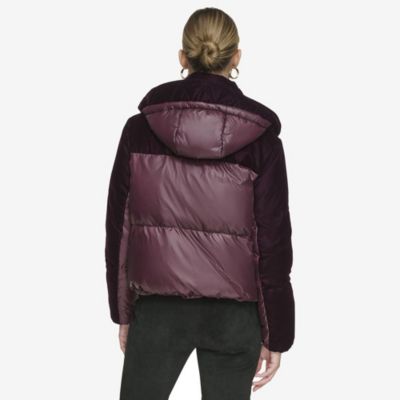 Vega Mixed Media Women's velvet and lacquer short down coat