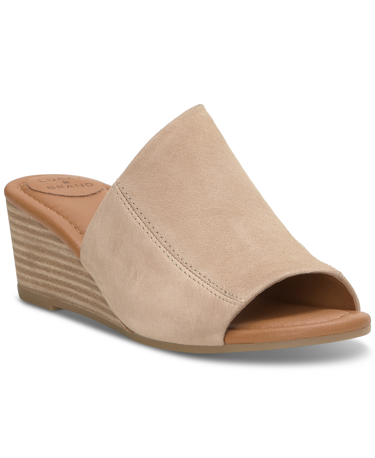 Shop Lucky Brand Women's Malenka Slip-on Wedge Sandals In Smoke Grey Leather
