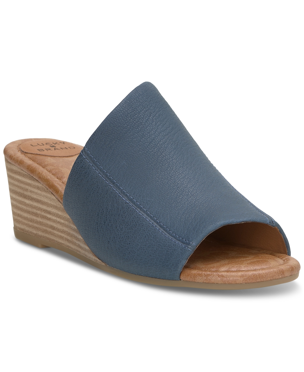 Shop Lucky Brand Women's Malenka Slip-on Wedge Sandals In Light Blue Leather