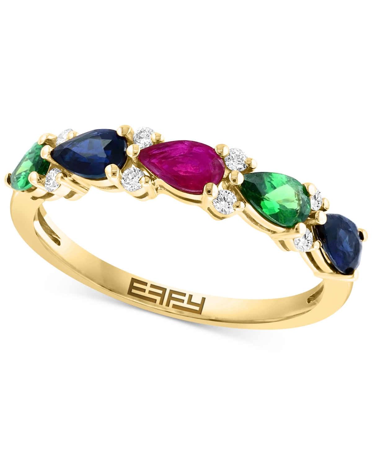 Effy Collection Effy Multi-gemstone (1-3/8 Ct. T.w.) & Diamond (1/8 Ct. T.w.) Pear Ring In 14k Gold In Yellow Gold
