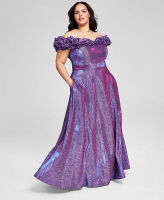 City Studios - Trendy Plus Size Off-The-Shoulder Glitter Gown