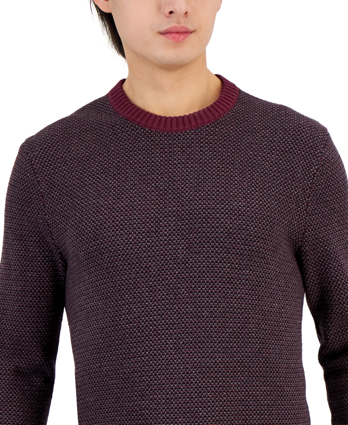 Shop Michael Kors Men's Slim Fit Long-sleeve Novelty Stitch Crewneck Sweater In Cordovan
