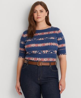 Lauren Ralph Lauren - Plus Size Printed Elbow-Sleeve Top