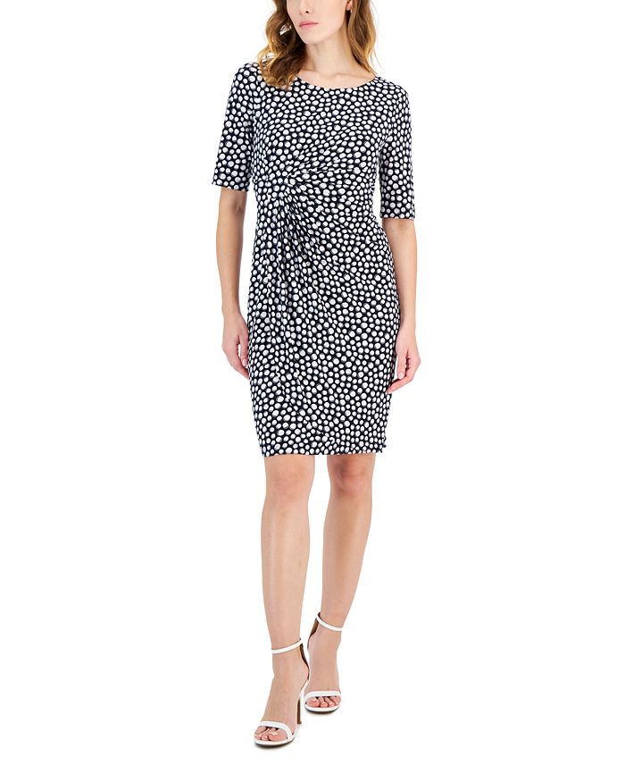 Connected Petite Elbow-Sleeve Gathered Jersey Sheath Dress - Macy's