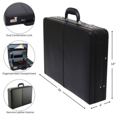 Mens Briefcase Expandable Genuine Leather Attache Briefcase For Men Dual Combination Lock Business Case