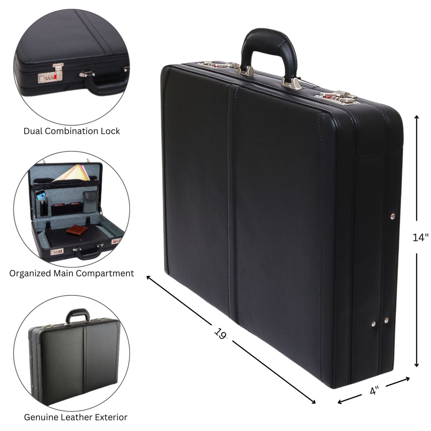 Мужская сумка Alpine Swiss Briefcase Expandable Genuine Leather Attache Briefcase For Men Dual Combination Lock Business Case, цвет: Чёрный — фото 11
