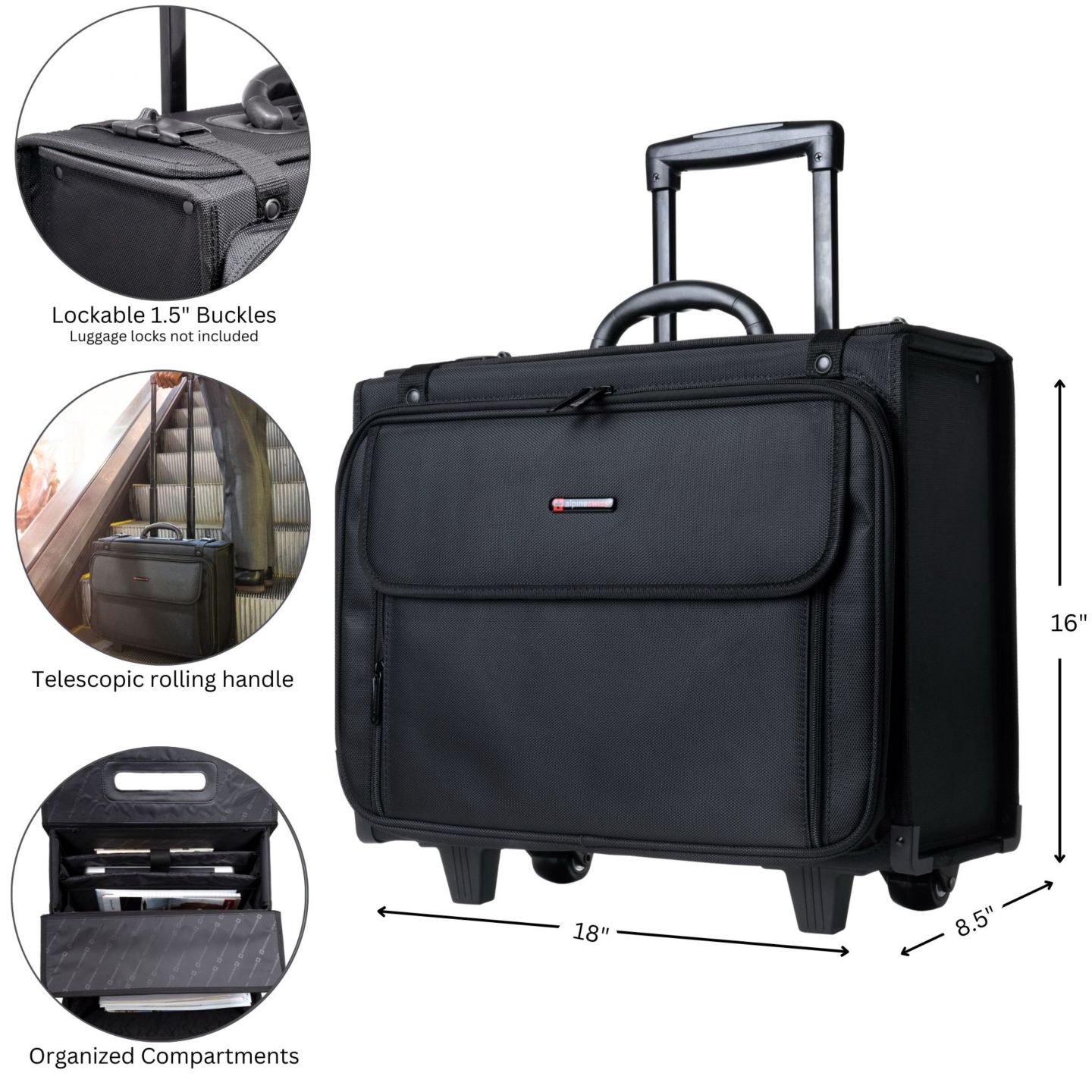 Сумка Alpine Swiss Rolling Briefcase Laptop Bag For Men Women Hard Side Catalog Case Wheels Legal Dividers Lawyer Attache Case Carry-On Business Travel, цвет: Чёрный — фото 2
