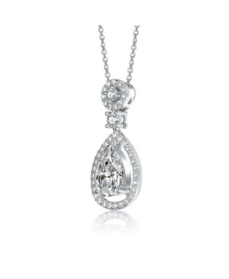 Sterling Silver White Gold Plated Clear Cubic Zirconia Accent Drop Necklace