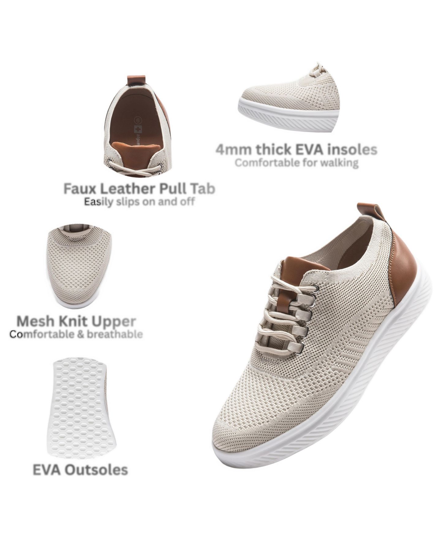 Мужские кроссовки Alpine Swiss Brad Lightweight Dress Sneakers - Breathable Mesh Oxford Shoes for Business Casual and Everyday Comfort with Cushioned Sole, цвет: Бежевый — фото 2