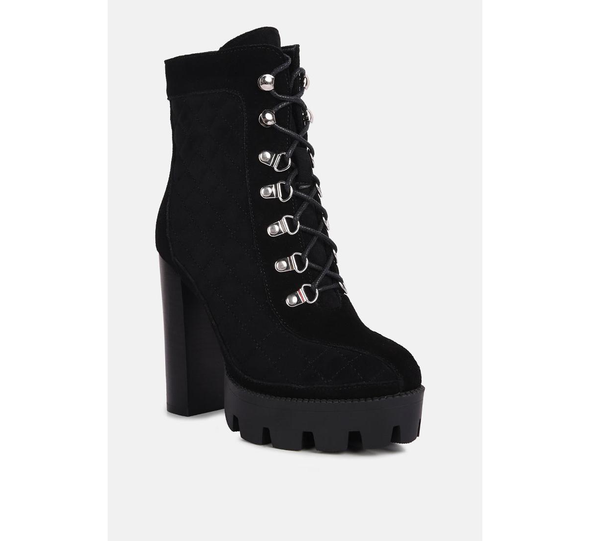 Rag & Co Yoko Black Fine Suede Quilted Ankle Boots In Black