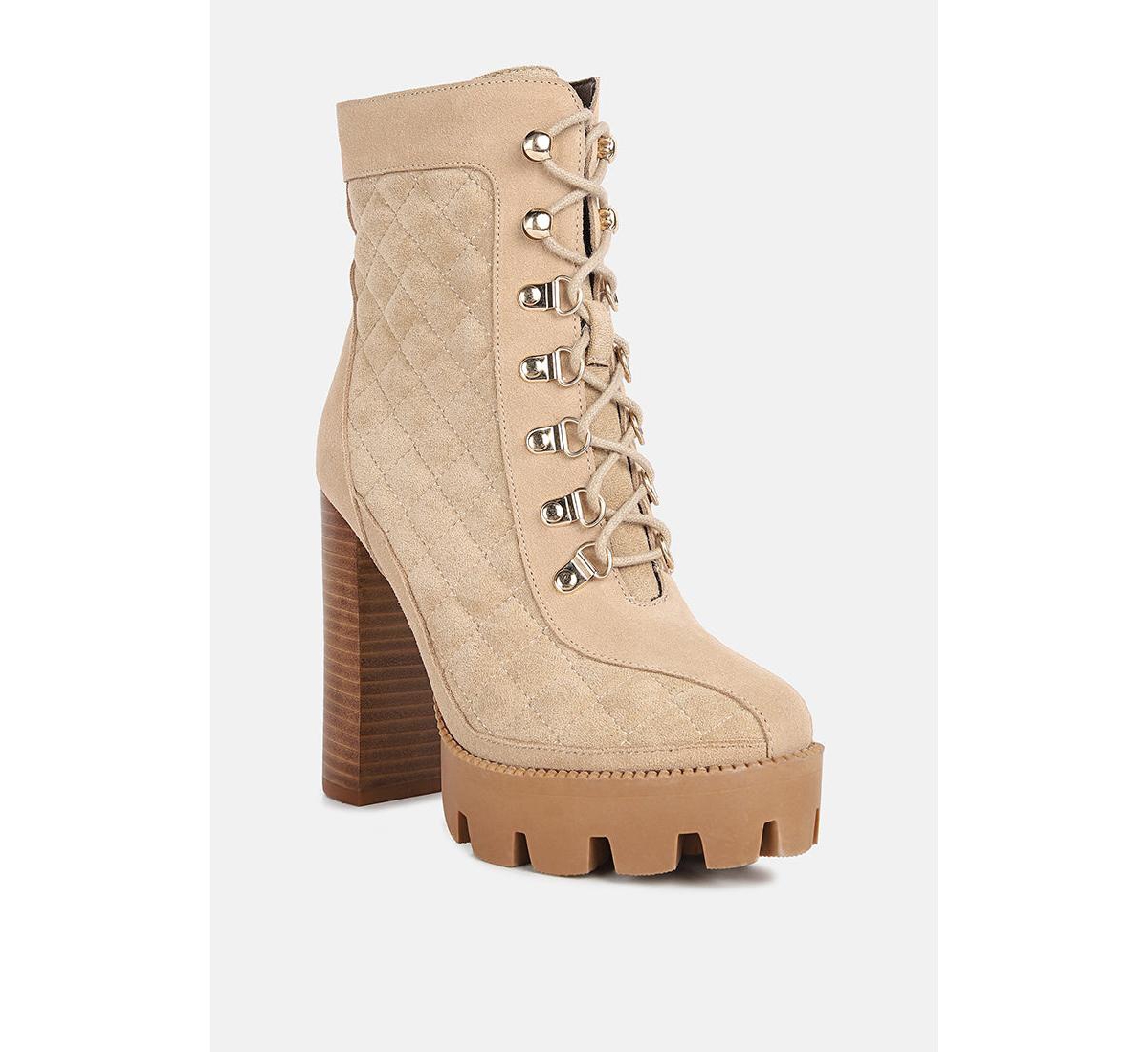 Rag & Co Yoko Beige Fine Suede Quilted Ankle Boots In Beige