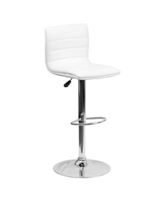 Coti Modern Channel Tufted Upholstered Height Adjustable Mid-Back Stool And Pedestal Base With Footrest