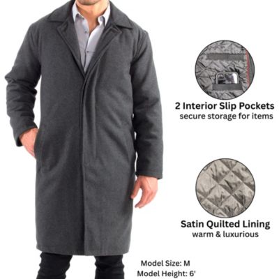 Men's Zach Men s Wool Blend Overcoat – Knee-Length Trench Coat, Runs Large for Layering Over Suits or Sweaters