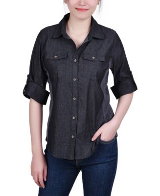 売れ筋商品|||ニューヨークコレクション カットソー トップス レディース Petite Long Sleeve Chambray Blouse Medium Denim Ny Collection Petite Long Sleeve Chambray Blouse | Westland Mall