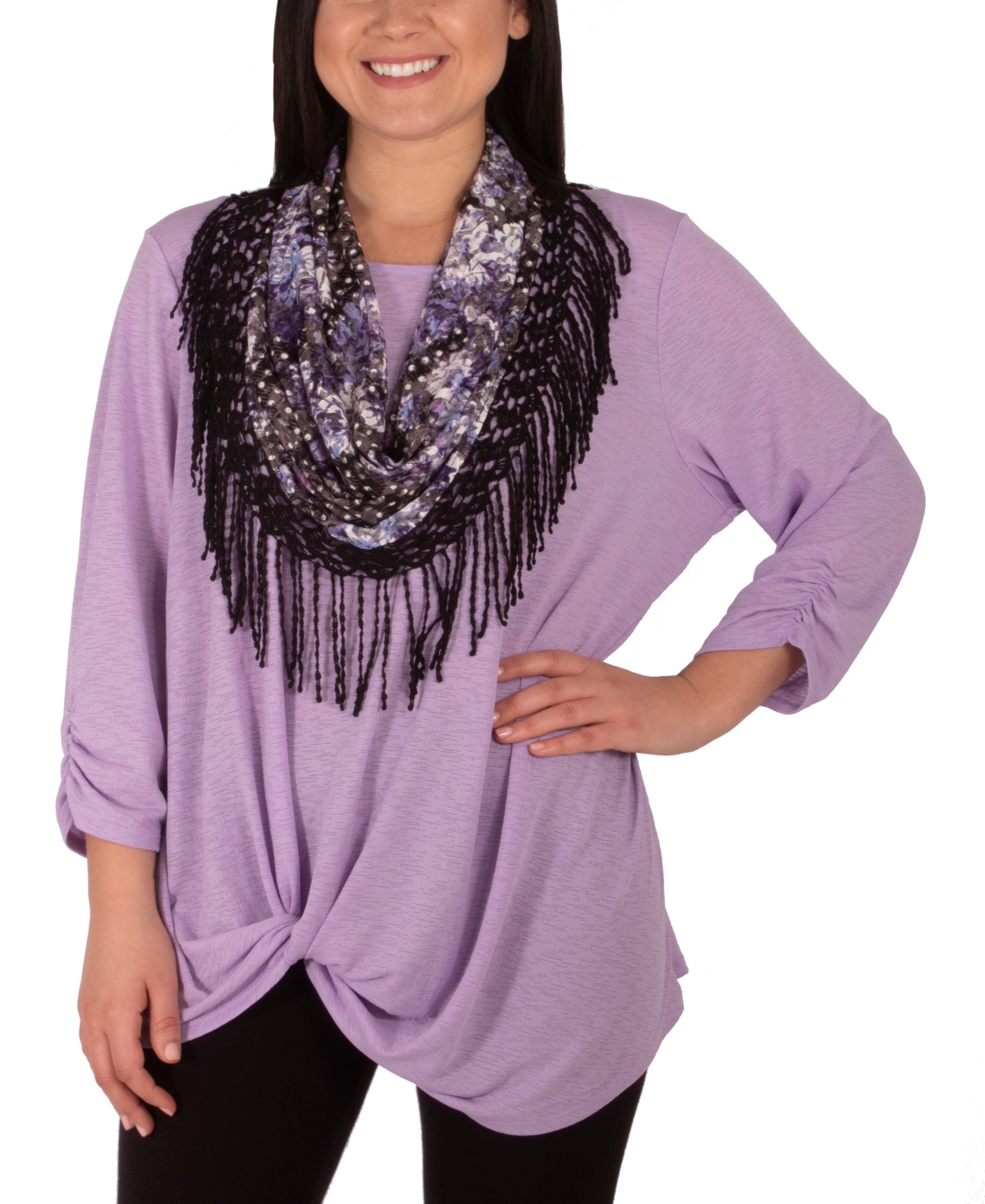 Petite 3/4 Sleeve Top with Scarf - Iris Sugarknitduo