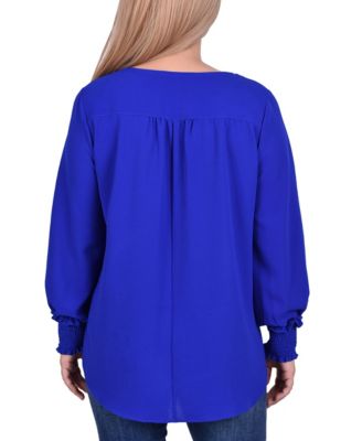 Petite Long Sleeve Crepe Blouse