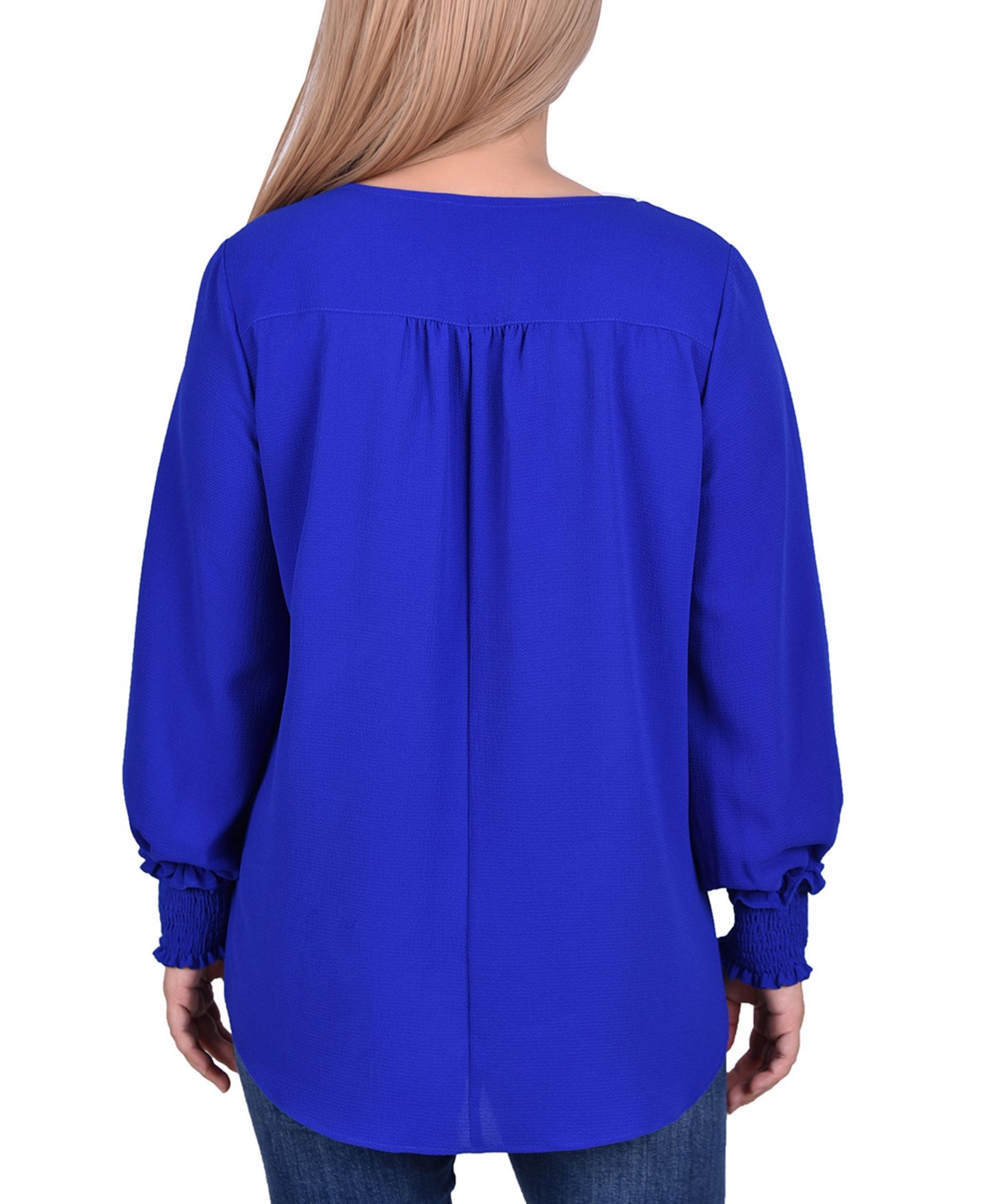 Женская блузка NY Collection Petite Long Sleeve Crepe, цвет: Кобальтовый — фото 2