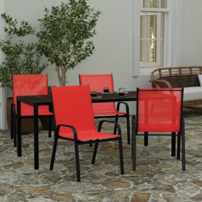 Set Of 4 Manado Series Metal Stacking Patio Chairs With Flex Comfort Material