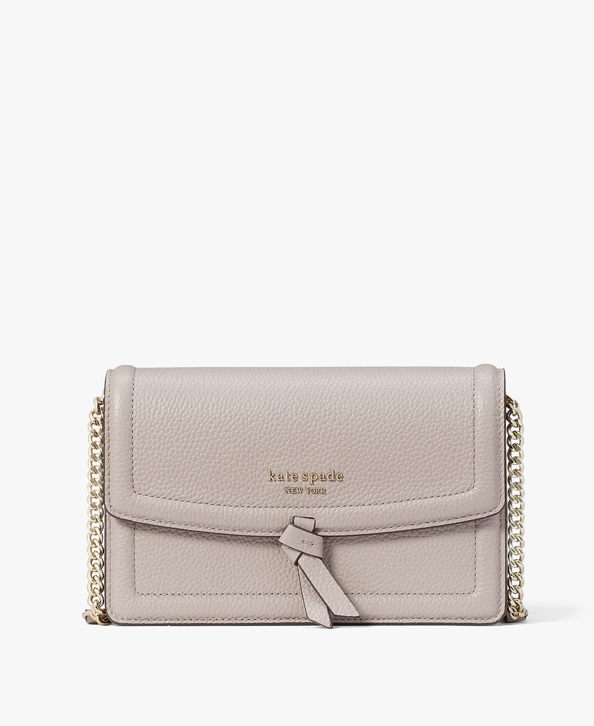 Shop Kate Spade Knott Pebbled Leather Flap Crossbody In Warm Taupe