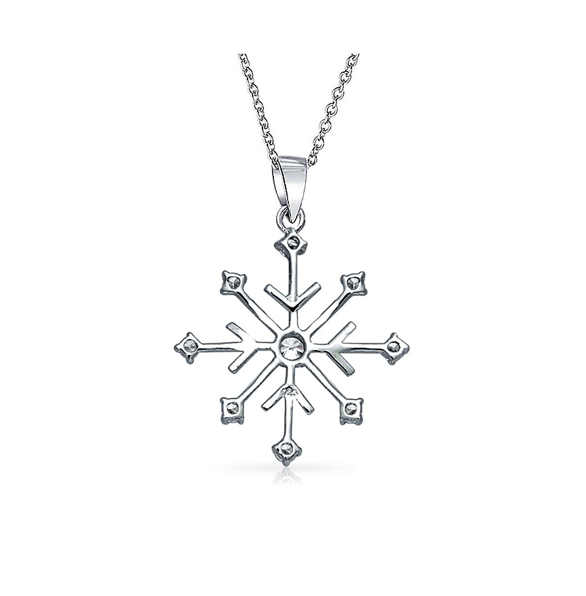 Bling Jewelry Simple Cz Cubic Zirconia Accent Christmas Holiday Party Frozen Winter Snowflake Pendant Necklace For Women For Sterling- Silver