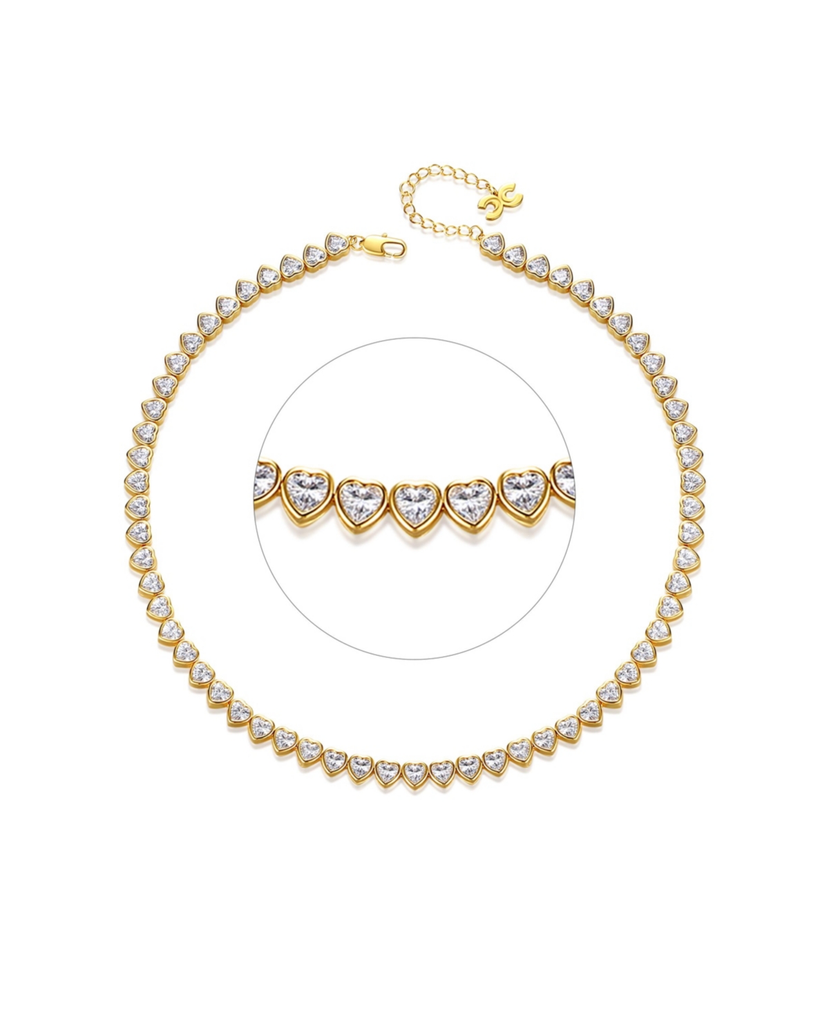 Heart Shaped Zirconia Tennis Choker Necklace - Gold