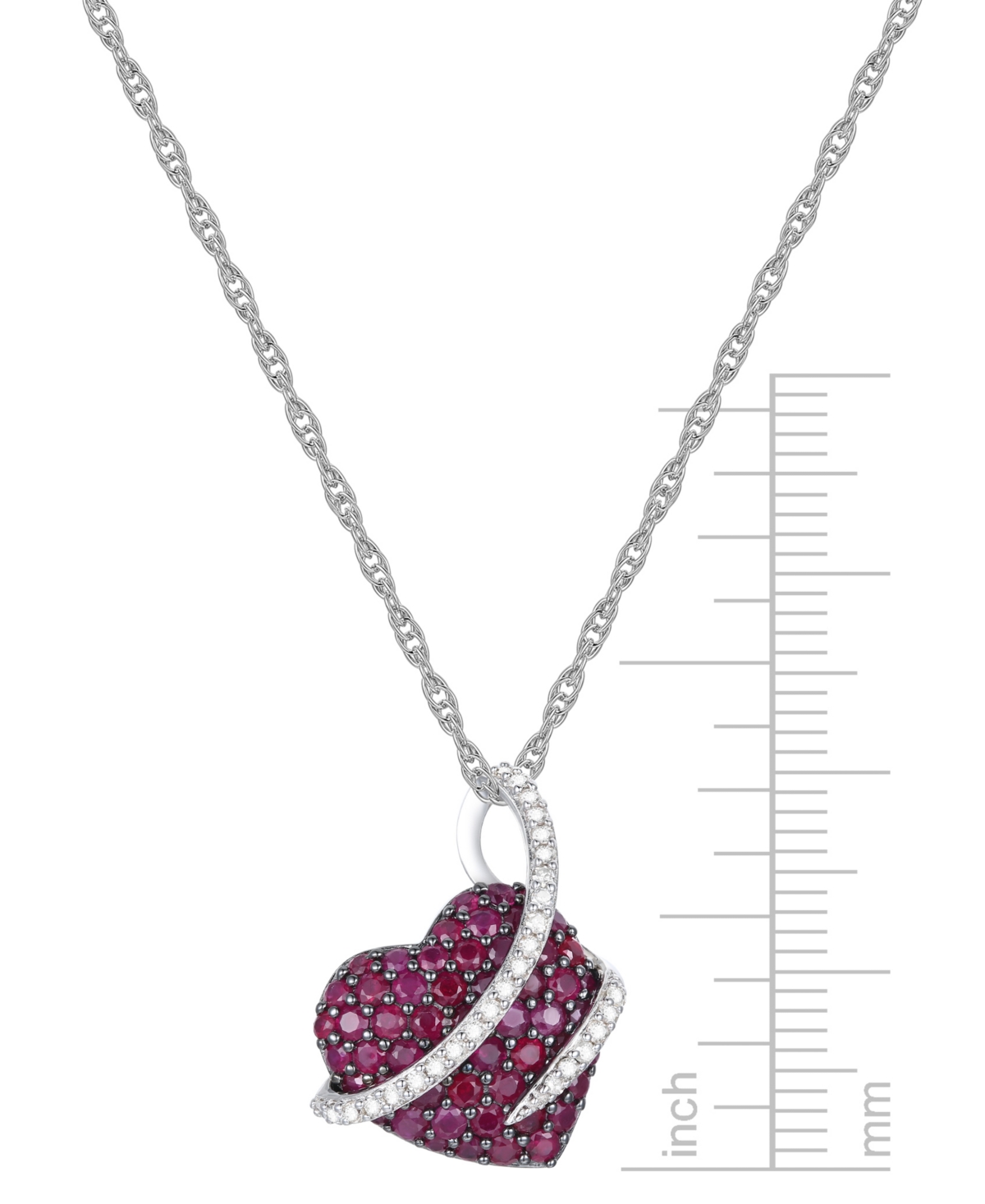 (2-1/2 ct. t.w.) and Diamond (1/5 ct. t.w.) Heart Pendant in Sterling Silver - Ruby