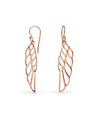 Spiritual Religious Dangle Angel Wing Feather Earrings Sterling Silver