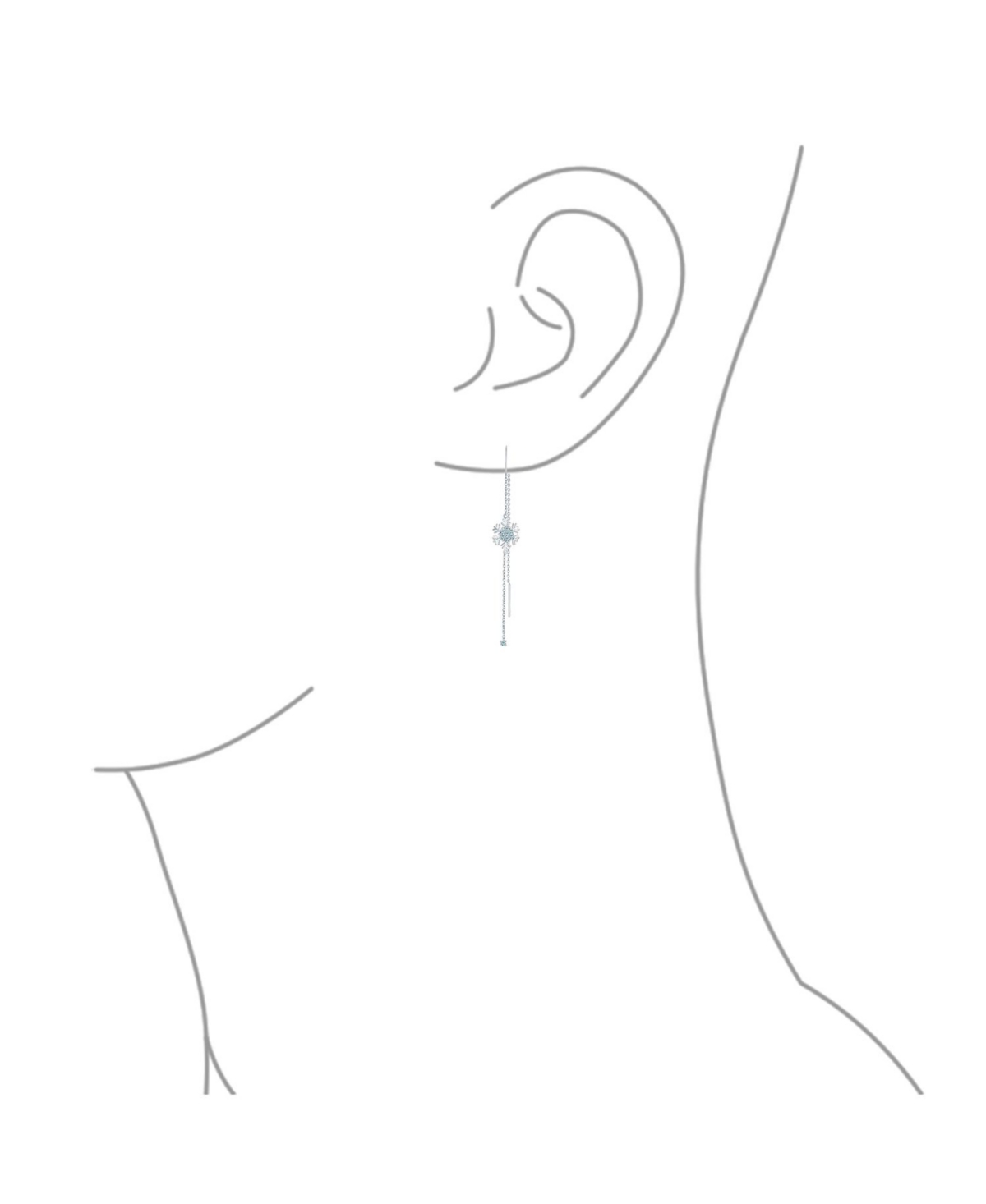 Bling Jewelry Thin Linear Clear Blue Cz Frozen Winter Holiday Party Snowflake Ear Threader Chain Dangle Earrings For Women For Sterling Silver - Silve