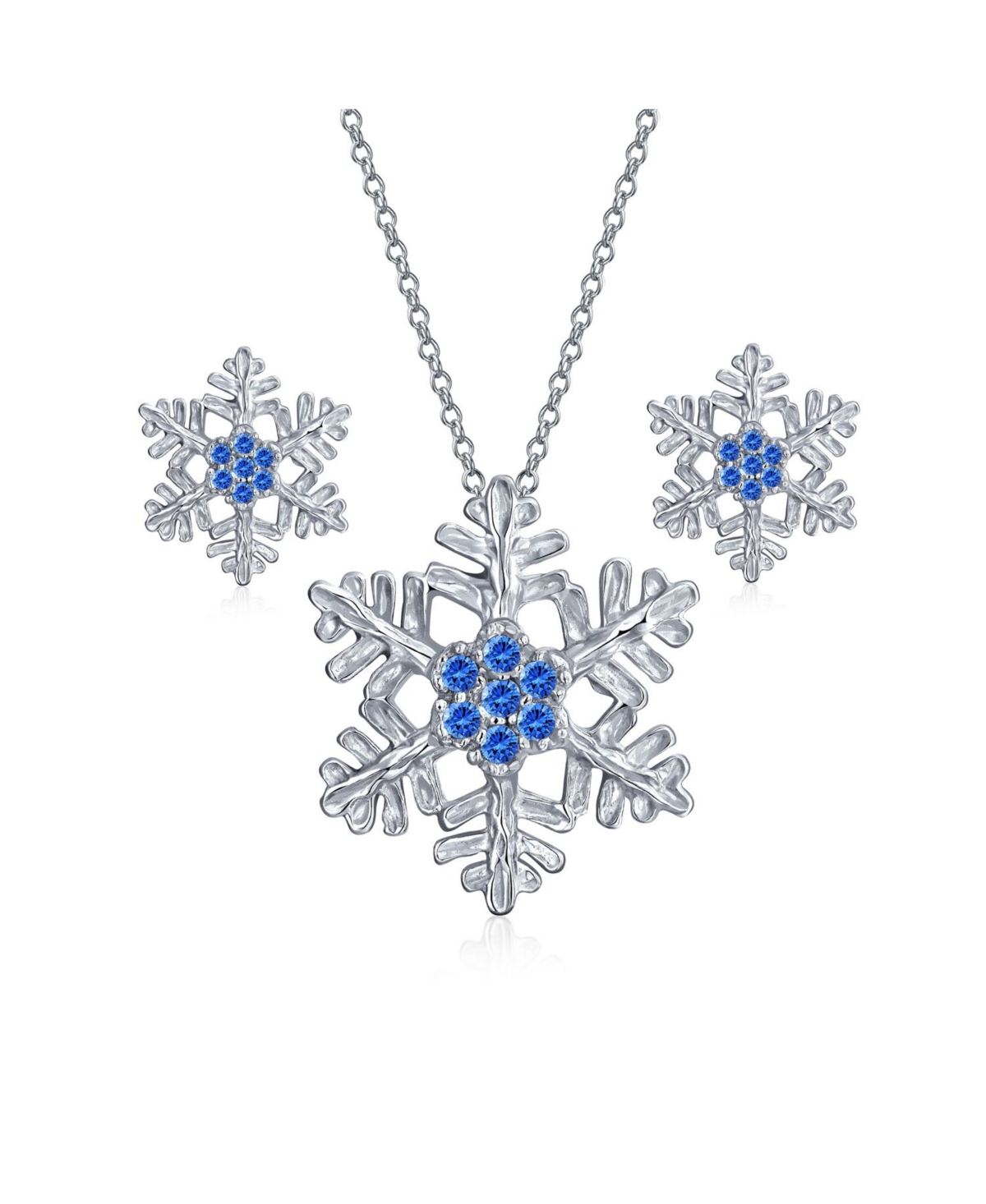Holiday Party Flower Christmas Winter Cubic Zirconia Accent Cz Snowflake Pendant Micro Pave Clear Cz Necklace Earring Set For Women Ster