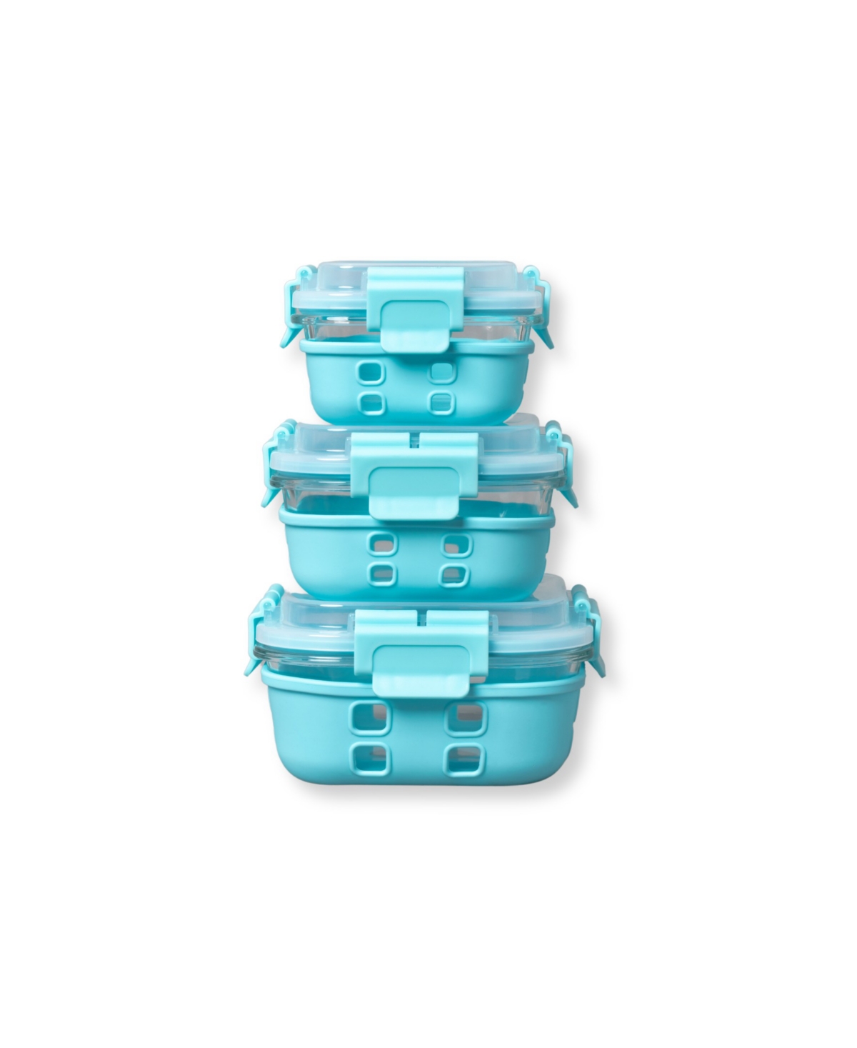 Shop Genicook 3 Pc Square Container Hi-top Lids With Pro Grade Removable Lockdown Levers Silicone Sleeve Set In Aqua Blue