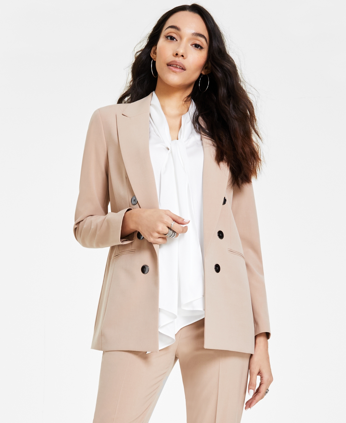 Women's Faux Double-Breasted Boyfriend Jacket, Created for Macy's - Picante