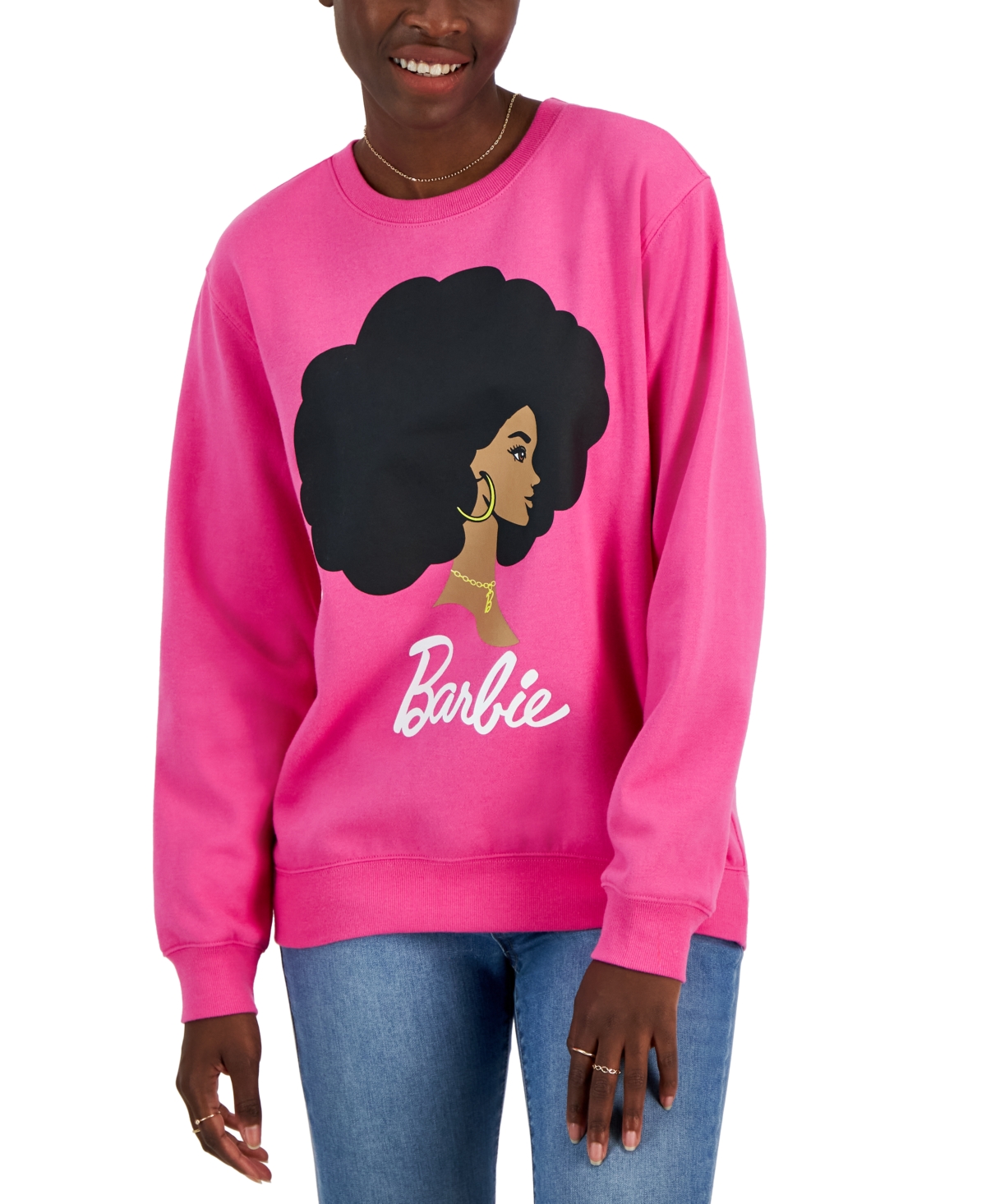 Love Tribe Juniors' Barbie Graphic Print Sweatshirt In Plox Pink